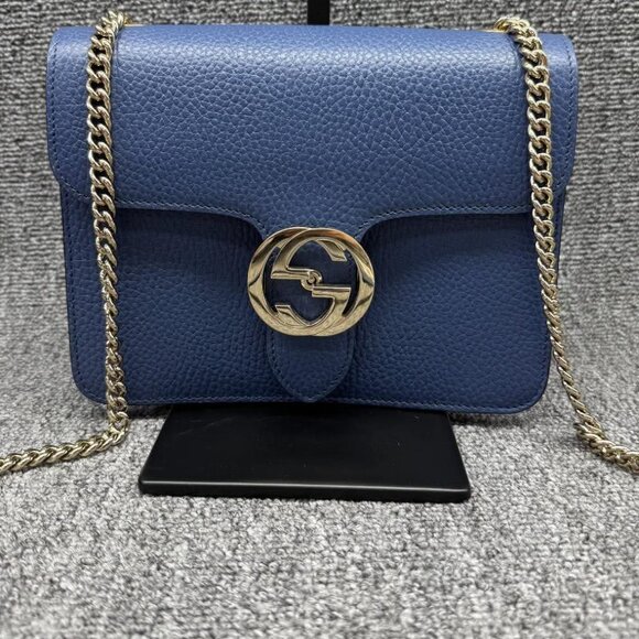 GUCCI Interlocking G Blue Leather Shoulder Bag 650-081525 - Picture 2 of 15